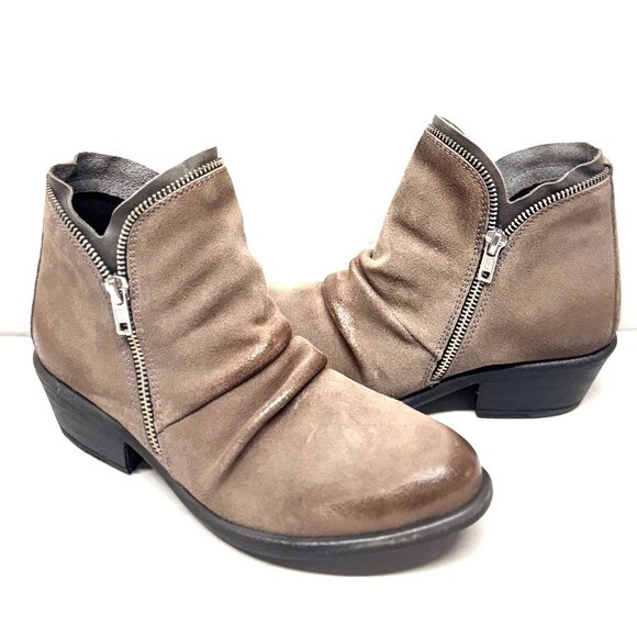 MIZ MOOZ NUBUCK LEATHER BOOTIE SIDE ZIP AROUND TAUPE 37EU / 7US NEW # Z-132 - Picture 1 of 5